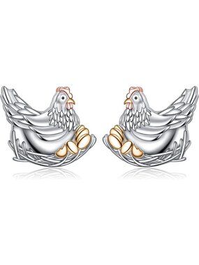 Sterling Silver Chicken Rooster Hen Earrings - Cute Farm Animal Jewelry Gift for